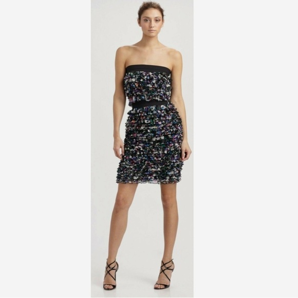 Diane Von Furstenberg Lauriston Dark Crystal Night Strapless Ruffle Dress -Large - Picture 3 of 15